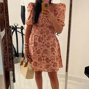 Size small pink floral sun dress puff sleeve elastic top